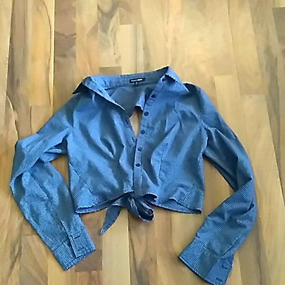 Crop open back button up shirt